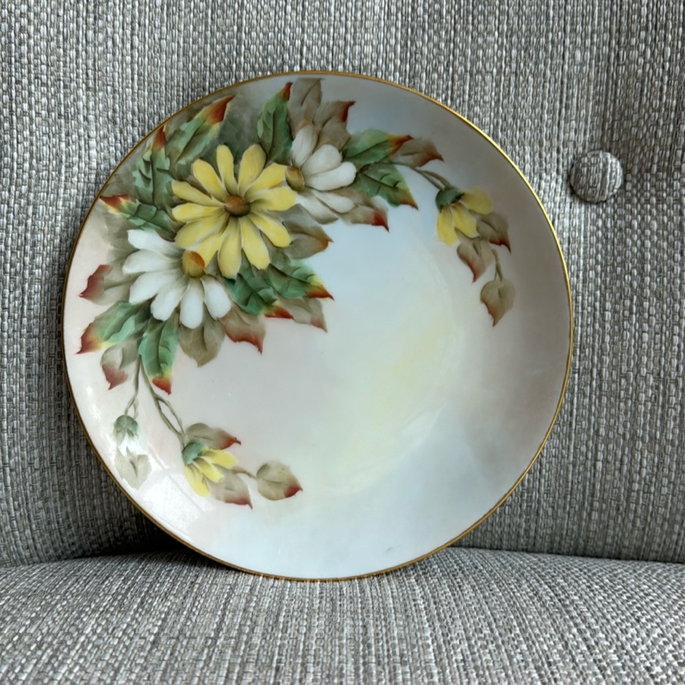 Vintage Hand Painted Plate with Yellow & White Flowers
